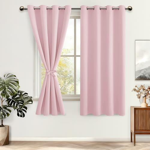 DWCN Verdunklungsvorhänge mit Ösen Blickdicht Vorhänge mit Raffhalter | Blush Rosa, H167 x B137 cm, 2 Stücke Thermovorhang Kälteschutz Gardinen Wohnzimmer Schlafzimmer Wärmeisolierend