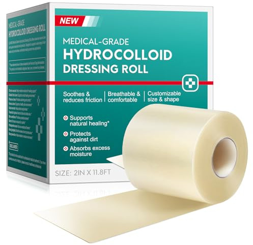Hydrocolloid Roll for Wound Care, Hydrocolloid Patch Bandages with Self-Adhesive, Ultra Absorbent, Flexible & Waterproof, Customizable Size & Shape (2inx 11.8ft)