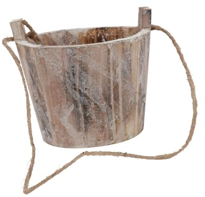 Yardenfun Maceta De Madera Colgante para Plantas Suculentas y Flores Ornamentales, Tamaño Mediano, Color Natural, Cuerda De Yute para Decoración Interior, Soporte Funcional para Jardín y Hogar