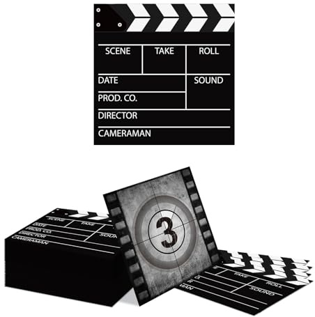 Kotkiddy 40 Stück Filmnacht Einweg Papier Servietten für Geburtstag, Kino Dekor Servietten für Partydecorationen Quadratische Filmthemen Servietten