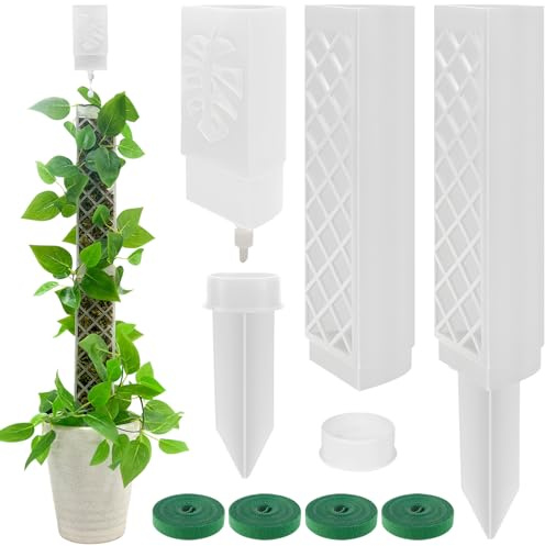 Yurifaz 2 Pièces Tuteur Monstera, 24.5cm Tuteur Sphaigne avec 1 Séparateur pour Plantes, 1 Goutteur d'eau Réglable, 2 Piquets de Terre, 4 Bandes Ajustables pour Lierre, Monstera, Pothos