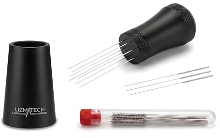 LizMatech WDT Tool for Espresso, 58mm & 54mm Compatible Coffee Needle Distributor with Stand - 17 Replaceable 0.3mm Stainless Steel Needles, Professional Puck Prep Tool for Home Baristas