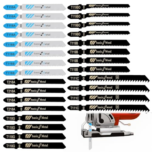 20-Piece Jigsaw Blades Set Jigsaw Blades Wood with Storage Case for Wood, Plastic and Metal Cutting Compatible with Many-Jigsaw