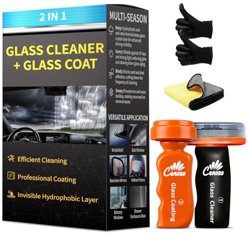 2 in 1 Liquido Limpiaparabrisas & Repelente Agua Parabrisas Coche Kit,Limpiacristales Coche Eliminar Suciedad de los Cristales,Tratamiento Antilluvia Parabrisas Tiene Efecto Deslizamiento Gotas Agua