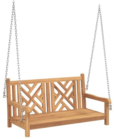 Fisinber Gartenschaukelbank aus Massivholz Teak, 114 x 60 x 64 cm, Massive Sitzbank für Garten und Balkon, Schaukelbank mit Armlehnen, Gartenmöbel, Belastbar bis 160 kg