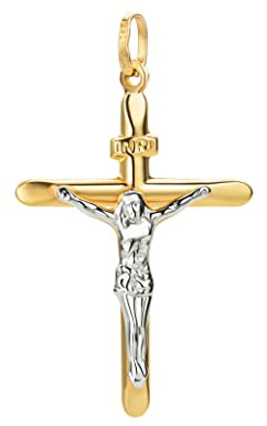 PRINS JEWELS Bicolor Anhänger Kreuz Mit Jesus 14 Karat 585 Gelbgold Weißgold Unisex (36)
