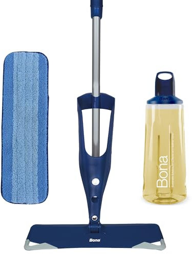 Bona - Balai Spray + 850 ml Nettoyant Pour Parquets Huilés + 1 Pad en Microfibre - Balai Serpillère Vaporisateur - Kit Nettoyage Sol, Blue