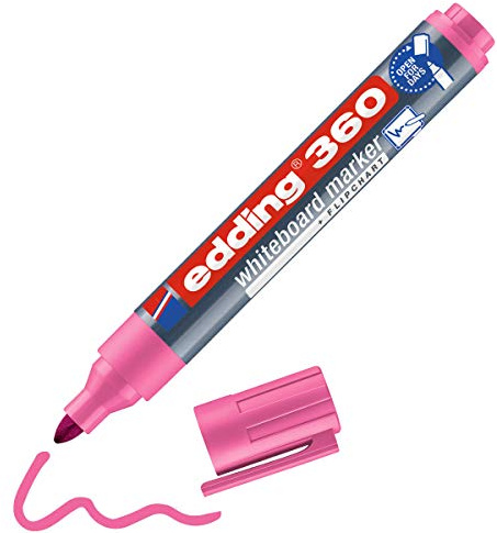 edding 360 marcador para pizarras blancas - rosa - 1 rotulador - punta redonda 1,5-3 mm - rotulador para pizarra blanca, borrado en seco - pizarra blanca, flipchart, tablón de notas