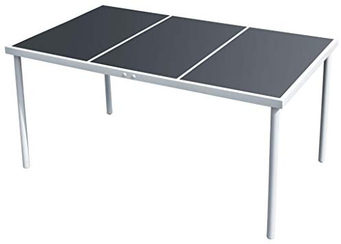 vidaXL Mesa Rectangular de Comedor Jardín Acero Vidrio Negra Mueble Exterior