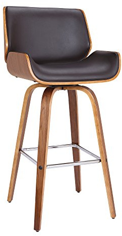 Armen Living Tyler 26 Counter Height Swivel Brown Faux Leather and Walnut Wood Bar Stool
