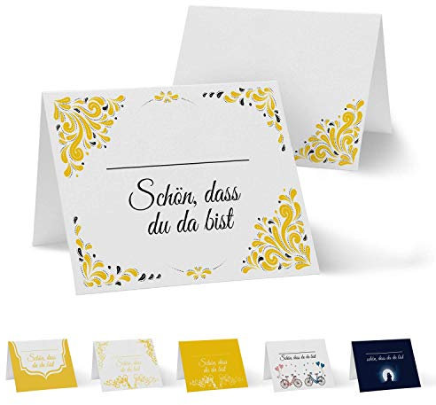 Partycards 50 Stück Tischkarten Hochzeit, Platzkarten für Kommunion Konfirmation, Namensschilder Geburtstag, Tischdeko Namenskarten Taufe, Tischdekoration, Namensschild, Tischkarten Geburtstag