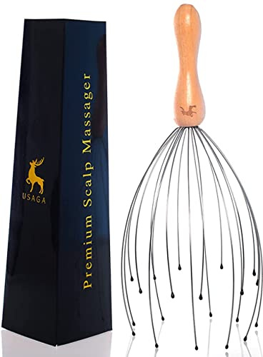 USAGA 20 Fingers Head Massager Head Scratcher Scalp Massager, Stocking Stuffers Gift for Body Relaxing Wood Handle