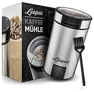 Liebfeld - Molinillo de café eléctrico con cuchillo de acero inoxidable I Molinillo de café eléctrico para nueces y especias I Molinillo de café