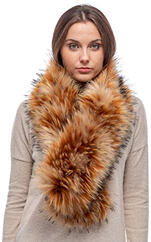 Futrzane Classic Schal - Pelz Schal Damen - Winter Fellkragen Lang Fellschal (Orange Classic)