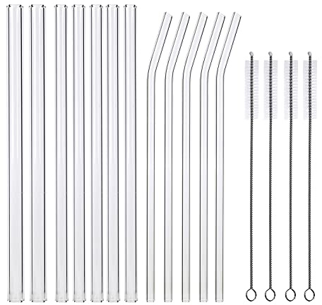Cannucce in vetro riutilizzabili, cannucce da cocktail bubble tea, 12 pezzi cannucce in vetro con 4 spazzole – Dimensioni miste (12 mm/10 mm/8 mm), lavabili in lavastoviglie