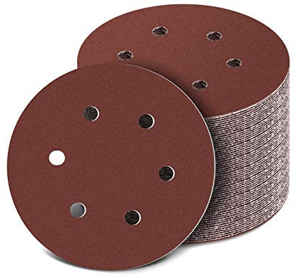 60 pezzi Dischi Abrasivi, 150 mm Carta Abrasiva per Levigatrice Orbitale 6 Fori, 15x40/80/120/240 Grana Ideale per Levigatura, Lucidatura, Spolveratura