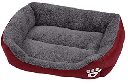 Haustier-Hundebett für kleine, mittelgroße und große Hunde, rutschfest, orthopädisches Hunde-Sofa, bequeme Katze, Hundedecke, Kissen, Tiefschlaf, Matratze, Washbale (S), Weinrot