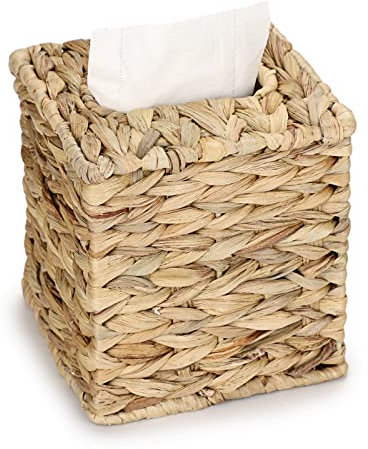 SUMNACON Papiertaschentuchbox aus Rattan Handgewebt Kosmetiktücherboxen Taschentuchhalter Servietten-Aufbewahrungsbox für Wohnzimmer Esszimmer Büro Hotel Restaurant(Quadrat Groß)