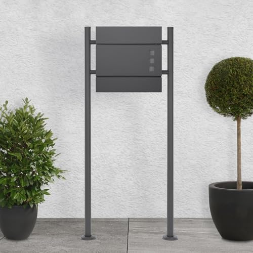 ECD Germany Stående brevlåda med tidningsfack Designbrevlåda med stolpe, brevlådesystem brevlådesystem brevlådestånd svart 120cm, brevlåda antracit 37x10,5x36,5cm, rostfritt stål/stål pulverlackerat