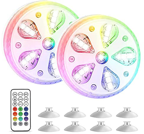 ikasus Poolbeleuchtung Unterwasser Licht, 16 LEDs, IP68 wasserdichte Magnetische Teichbeleuchtung Licht, Farbwechsel Poollicht mit Fernbedienung, für Aquarium Pool Brunnen, 2 Stück
