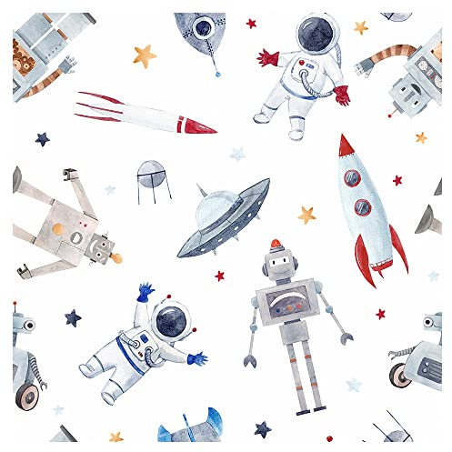 murando Papel Pintado autoadhesivo 10m Fotomurales Decoración de Pared Murales Pegatina decorativos adhesivos 3d panel moderna de Diseno Fotográfico - robot espacio cosmos cohete e-B-10021-j-a