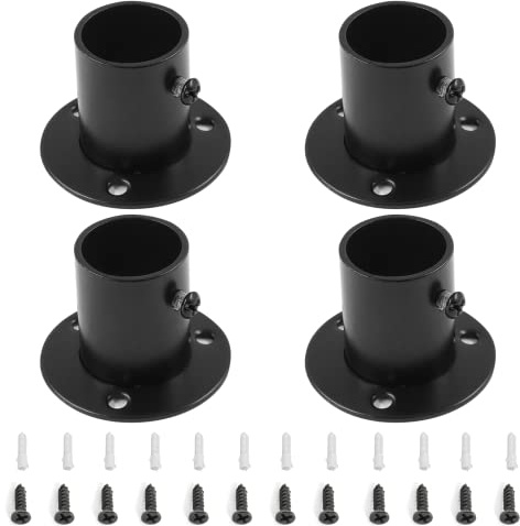 Moicystiy 4 Pcs Stainless Steel Closet Rod Brackets, O Shaped for 1 Inch Rod with Screws, Flange Set Holder for Wardrobe Hanging, Kitchen Storage Rails & Balcony Drying Frames (Black)