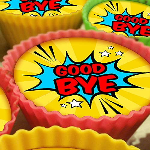 Good Bye Comic Style - 20 x 5cm Edible Cupcake Toppers on Premium Icing