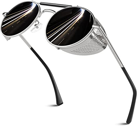 Sunier Gafas de Sol Polarizadas Hombre Mujer Steampunk Estilo Retro Redondo Círculo Metálico Gafas de Sol