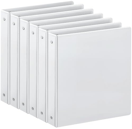 SUIN 1-inch 3 Ring Binder with 2 Interior Pockets, 1''Durable Binders Holds US Letter Size 8.5'' x 11'' Paper - Versatile Binders for Office, Home, and School Use, 6 Pack White