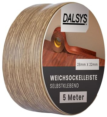 Dalsys Weichsockelleiste selbstklebend 5m Dunkle Eiche | Flexible Sockelleisten aus PVC auf der Rolle, Abschlussleiste für Fugen in Küche & Bad. Praktische Sockelleiste Selbstklebend