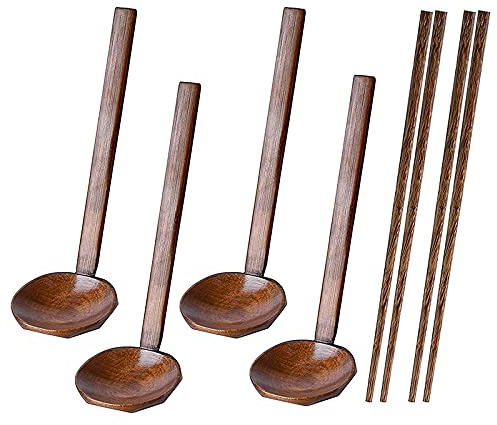 4 cucharas japonesas de para ramen, cuchara de madera para olla caliente, cuchara de concha, sopa de arroz de madera, postre