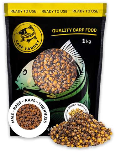 CARP TARGET – Partikel Mix & Partikelfutter für Karpfen – Fertig gekochtes Futter & Köderfutter – Tigernüsse, Hanf, Mais & Raps – Gebrauchsfertig & vakuumverpackt