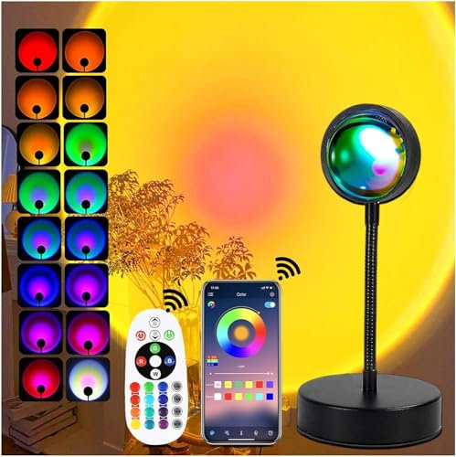 xoddi Sunset Lamp Led Lights for Bedroom Sunset Projection with APP, 16 Colors Night Light 360° Rotation Sun Lamp for Bedroom Decor and Aesthetic Room Decor Gifts for Women