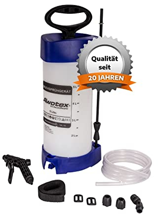 AWOTEX Drucksprühgerät 5 L I Drucksprüher für Schalöl, Pflanzen-Schutzmittel & Restfaserbindemittel I Pump-Sprühflasche mit 40 cm Spritzrohr I Drucksprüher säurebeständig