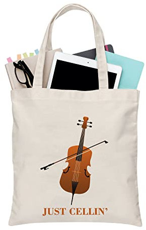 Cello Music Tote Bag - Just Cellin' Funny Orchestra Musician Reusable Handbag - Cello Player Gift (Just Cellin TG)