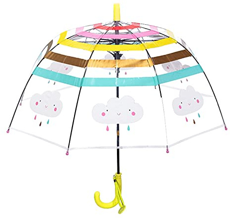 TITA-DONG Kinder-Regenschirm, Gewölbter Automatischer Transparenter Kuppel-Blasenschirm mit Niedlicher Cartoon-Regenbogenwolke, Transparenter Kinder-Regenschirm, Cartoon-niedlicher(Gelb)