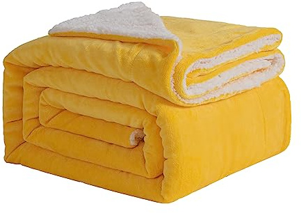 Good Nite Decke, 200 x 230 cm, wendbare Sherpa-Fleecedecke, Flauschige Polyester-Decke, weich und warm, Bettdecken für Zuhause und Reisen (Gelb, King)