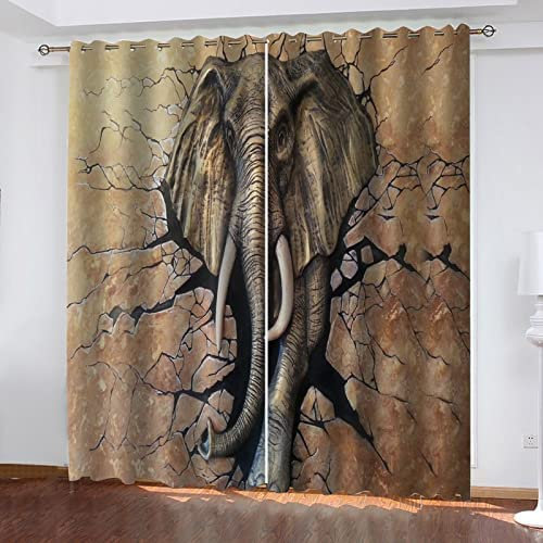 3D Vorhang Blickdicht Tierischer Elefant 100% Polyesterfaser Wohnkultur Personalisierter Druck Kinder Vorhang Schlafzimmer 220(B) X215(H) cm - Wohnzimmer Büro Kinderzimmer Fenster Dekor