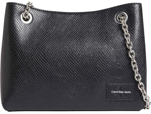 Calvin Klein Sculpted Shoulderbag Ch24 Snake Damen Handtasche, Schwarz, Einheitsgröße, Schwarz und silberfarben, Tek Beden, Lässig