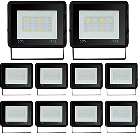 Sonnewelt Projecteur LED Extérieur 50W 10pcs 4250lm Blanc Chaud 3000K Spot LED Extérieur économiseur dénergie IP66 Imperméable lumière de Sécurité pour Jardin Patio Cour Garage