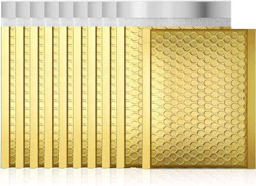M7 Packaging Luftpolster-Versandtaschen, metallische Folie, wasserdicht, selbstklebend, Luftpolstertaschen, gepolsterte Umschläge für Versand, Versand, Verpackung, Bulk (Gold, 140 x 175 mm)