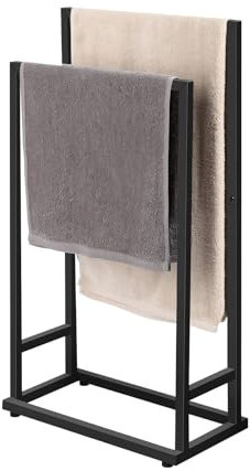 smusei Black Towel Stand Free Standing Metal Towel Racks Freestanding 2 Tier Towel Rails Black Bath Towel Holder for Towel Washcloths Bathroom Accessories Storage 74x21x41CM