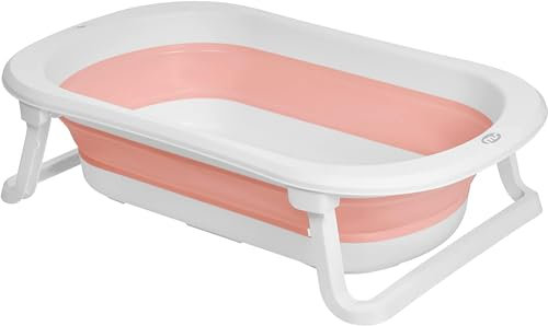 Bañera bebé Plegable Maddy - Rosa-bañera para bebé portatíl, sin cojín, con Patas, y tapón Sensor de Temperatura, bañera compacta Ideal para Ahorrar Espacio