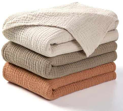 lulumoon Baby skötfilt muslinfilt – bomull tunn ventilerande babyfilt – baby swaddle filt, våtservetter för pojkar och flickor, 3-pack (oliv)