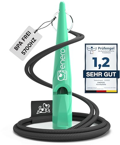 ENERO® Fischietto per cani con pratico cordino da collo – perfetto accessorio per cani con frequenza standard – ideale per addestramento del cane – udibile e ampio