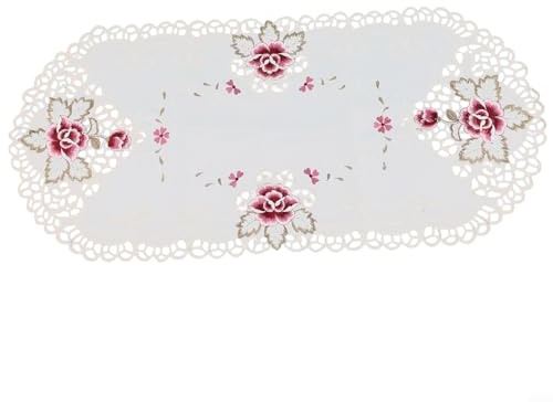 HEIBTENY 1 Stück Tischdecke Weiß Oval Spitze Tischdecke Deckchen Bestickt Blumenmuster Kleine Tischdecke Heimdekoration