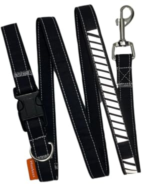 MUDLESS Reflective Waterproof Dog Leash with Buckle Handle - 120cm Strong Comfortable Dog Training Leads for Daily Walks, Helping Stop Pulling - Suitable Length for Small to Large Dogs (Black, XL)