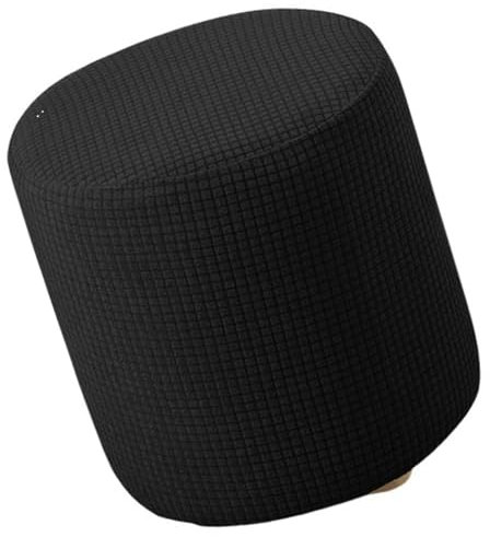Mswborml Stretch Ottomane Schonbezug Hocker Bezug Rund, Luxuriöser Bezug für Runde Hocker, Rund Husse für Hocker mit Elastischem Boden, Überzug für Hocker Rund, Waschmaschinenfest,Schwarz