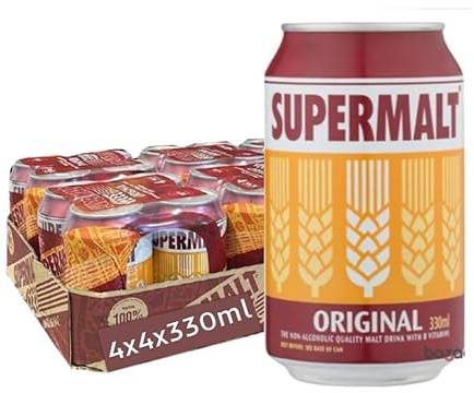 Supermalt Original - Bevanda vegana non alcolica al malto con vitamine del gruppo B, 4 x 330 ml (confezione da 4)