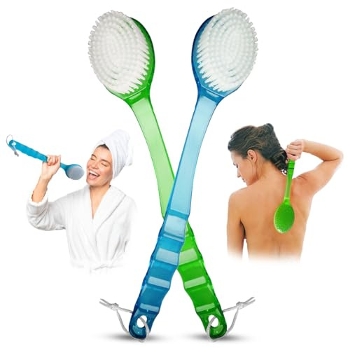 2 Pack Back Scrubber Shower Brush with 14 inch Long Handle, Soft Bristles Full Body Skin Exfoliator for Bath Wet or Dry Brush for Men & Women (14)